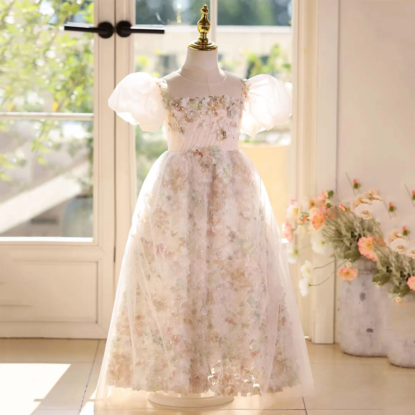 

Dreamy Vow D165 Elegant 3D Flowers Flower Girl Dress Arabic A-Line Long Princess Kids Prom Wedding Evening Party Pageant Gown