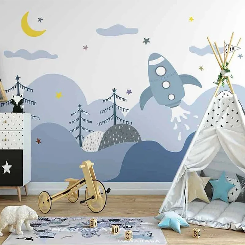 Nordic Style Cartoon Clouds Children's Room Mural Wall Wallpaper Background Wall Painting Papel De Parede Home Decor Backdrop