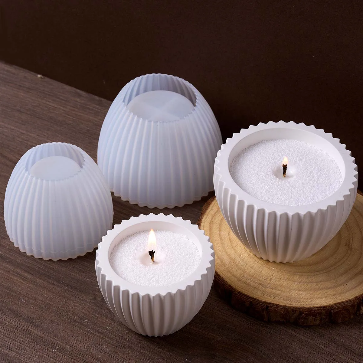 Round Stripe Candle Jar Silicone Mold DIY Flowerpot Concrete Molds Plaster Resin Jewelry Storage Box Craft Making Home Decor