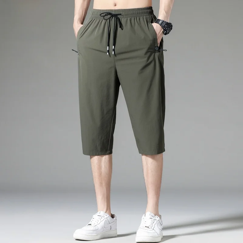 

Casual Ice Silk Men's orts Summer New Loose Straight Leg Qui Dry Elastic Sports Pants Youth Active Sle Thin Model