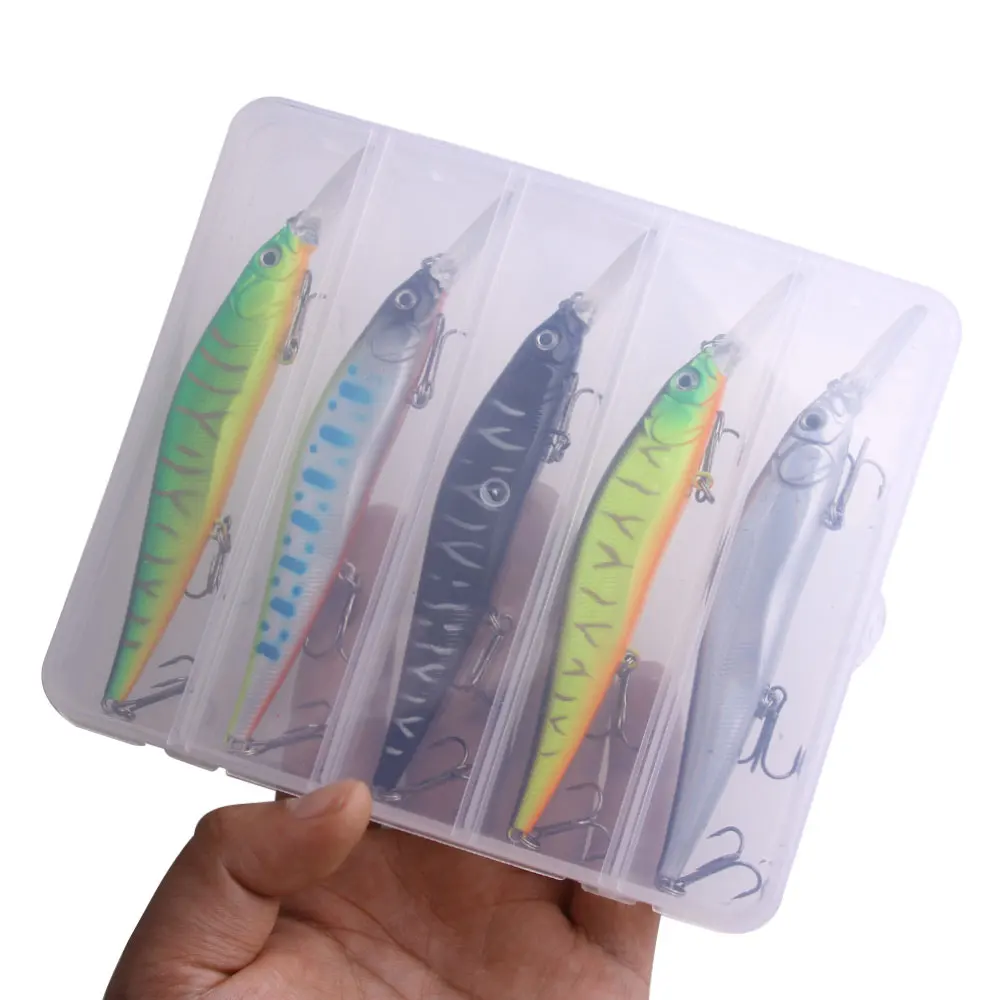 Box-Set 5 Stück 13,5cm 15,6g Minnow Angelköder-Set Künstliche Angelköder für Barsch, Forelle, Hecht Wobbler Angelzubehör Jerkbait