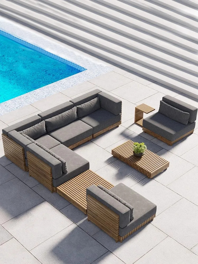 

Outdoor teak sofa courtyard villa hotel garden model room designer outdoor leisure solid wood furniture combination