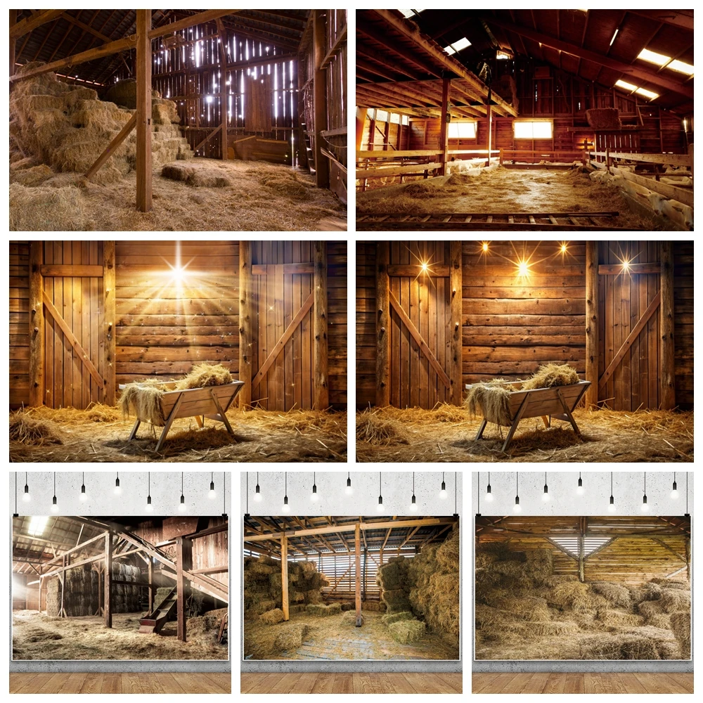 

Christmas Jesus Nativity Photography Background Rustic Barn Warm Hay Scene Religion Family Gatherings Decorations Photo Backdrop