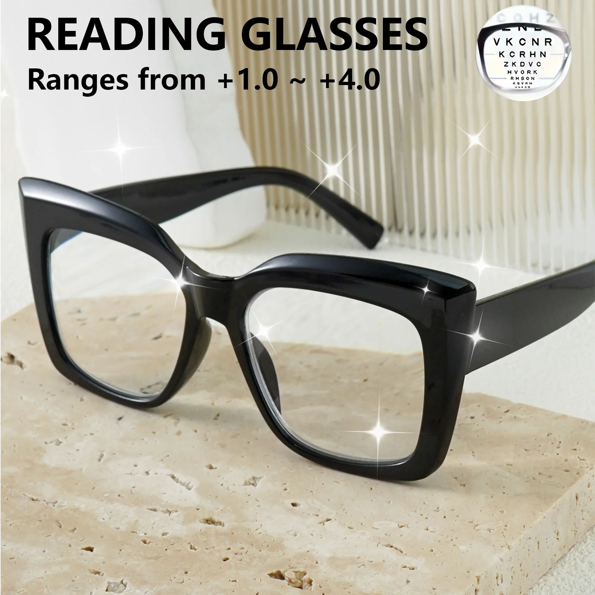 نظارات قراءة عصرية على شكل عين القطة للنساء والرجال، إطار كبير، نظارات قصر النظر الشيخوخي للمنزل والسفر والحفلات