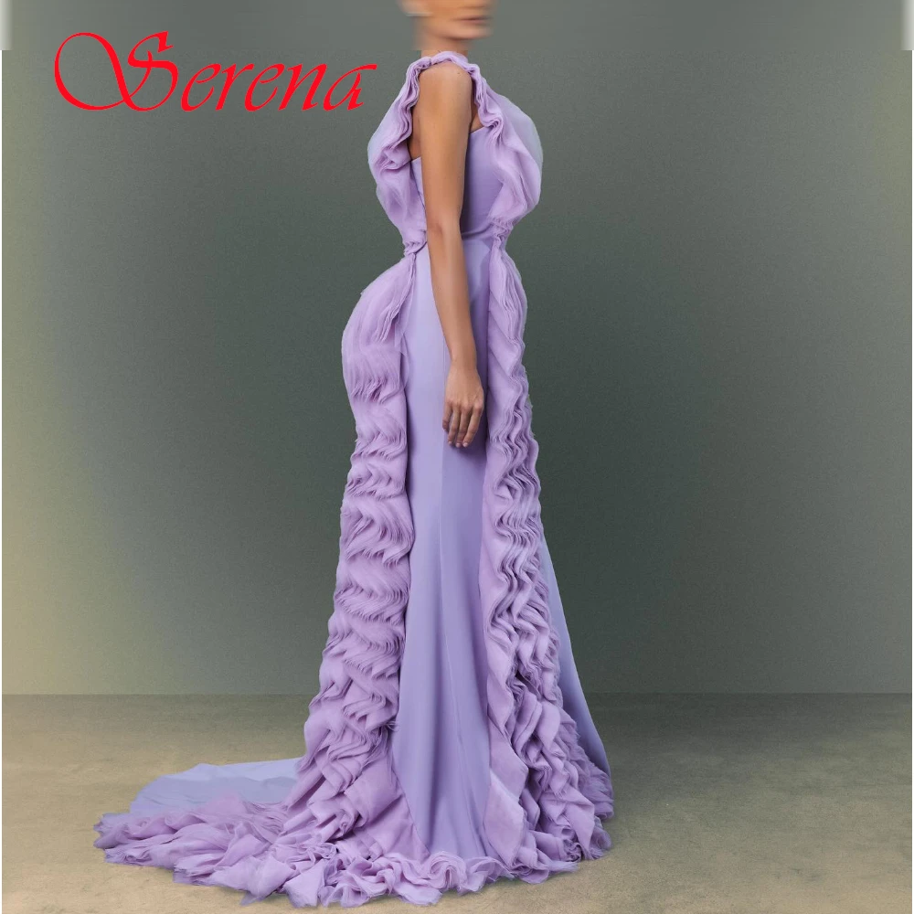 

Customized Lavender Jersey Evening Dress High Quality Strapless One Shoulder Cocktail Dress Classic Zipper Back Prom Dress
