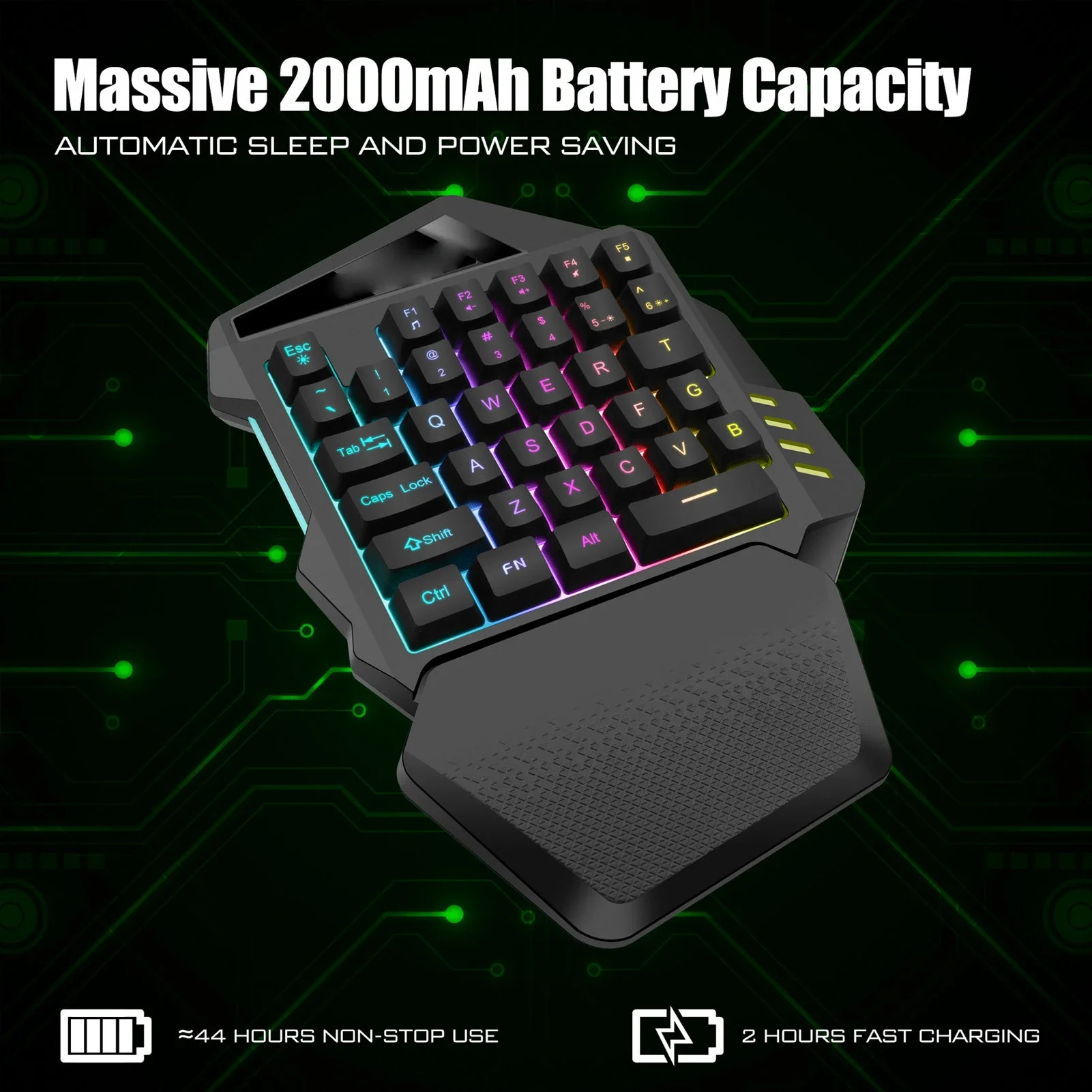 One Handed Gaming Keyboard One Handed Gaming Keyboard 2.4G Wireless RGB Lighting ABS 35 Keys Gaming Keyboard for Computer