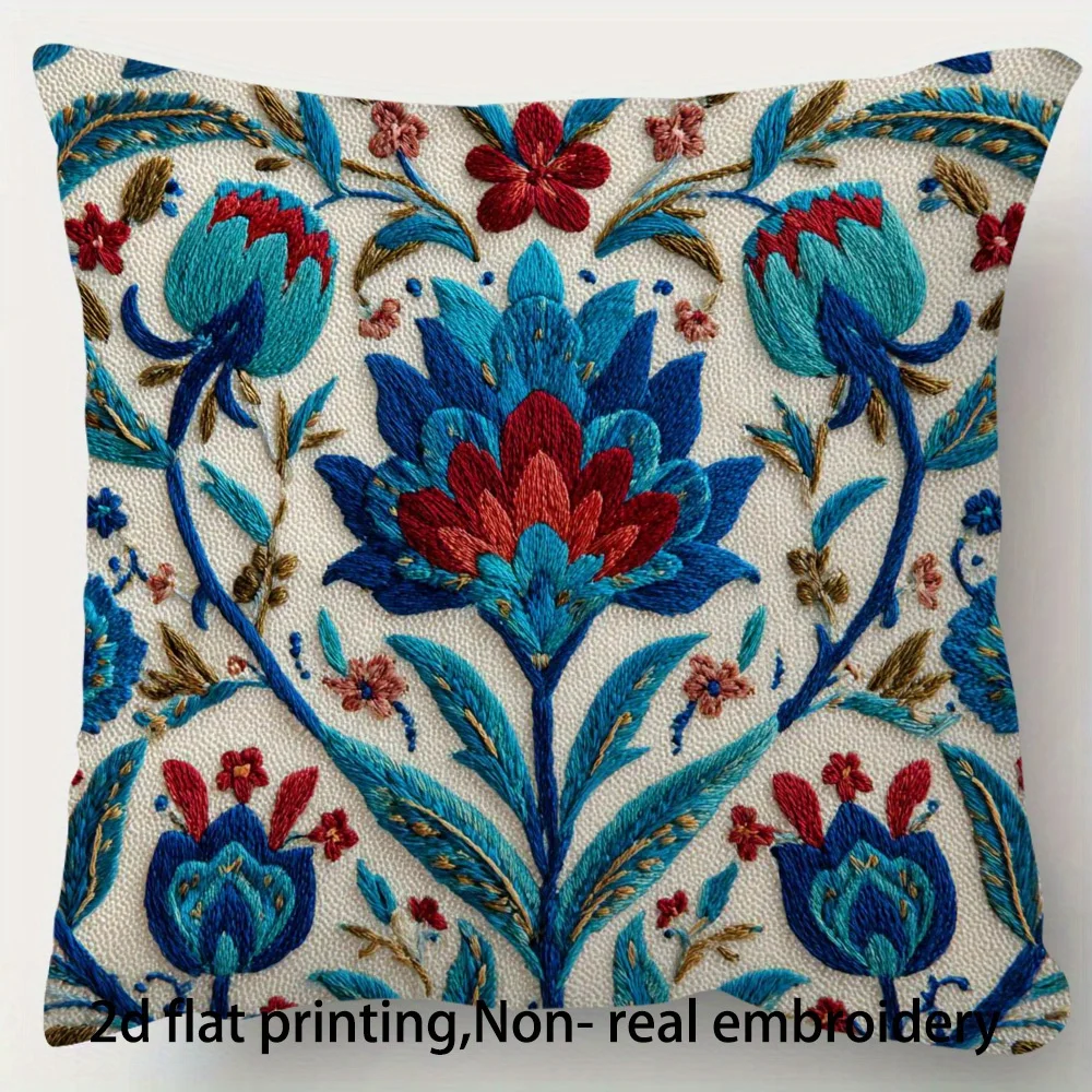 Double Sided Boho Turkish Floral Pillow Cover 2D  Ethnic Floral Print Soft Throw Pillow Case for Home Decor Gift