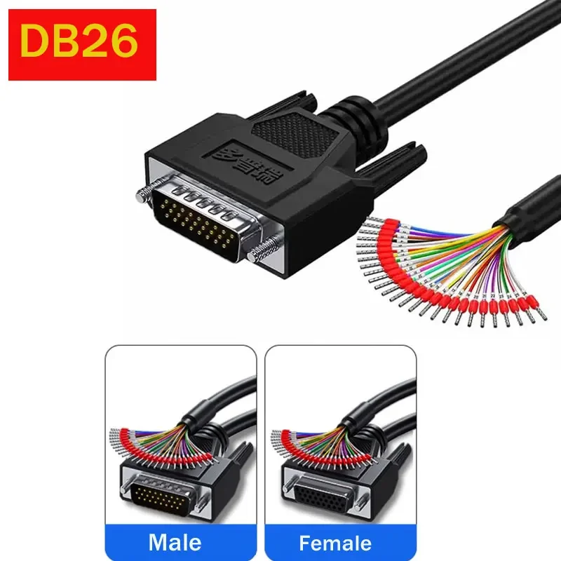 Shielded DB26 Male Female Connection Cable with Number Tube Terminal Wire DB26 Serial Port Cable 26 Pin Single Head Line