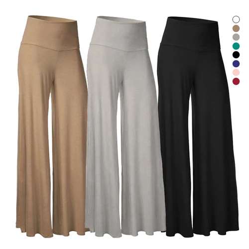 Imagen 2 del producto Pantalones de pierna ancha suaves para mujer, pantalones Palazzo finos elásticos de cintura alta para primavera y verano, pantalones casuales coreanos, pantalones sueltos de talla grande para el suelo
