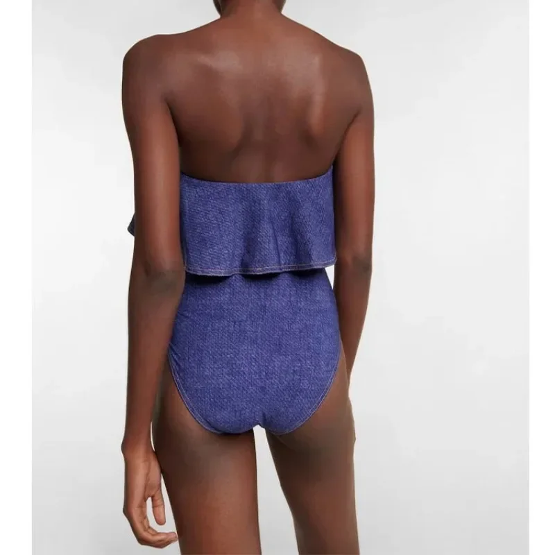 Traje de baño y falda de una pieza con volantes para mujer, traje de baño sin tirantes, traje de baño de playa Bandeau femenino, nuevo, 2023