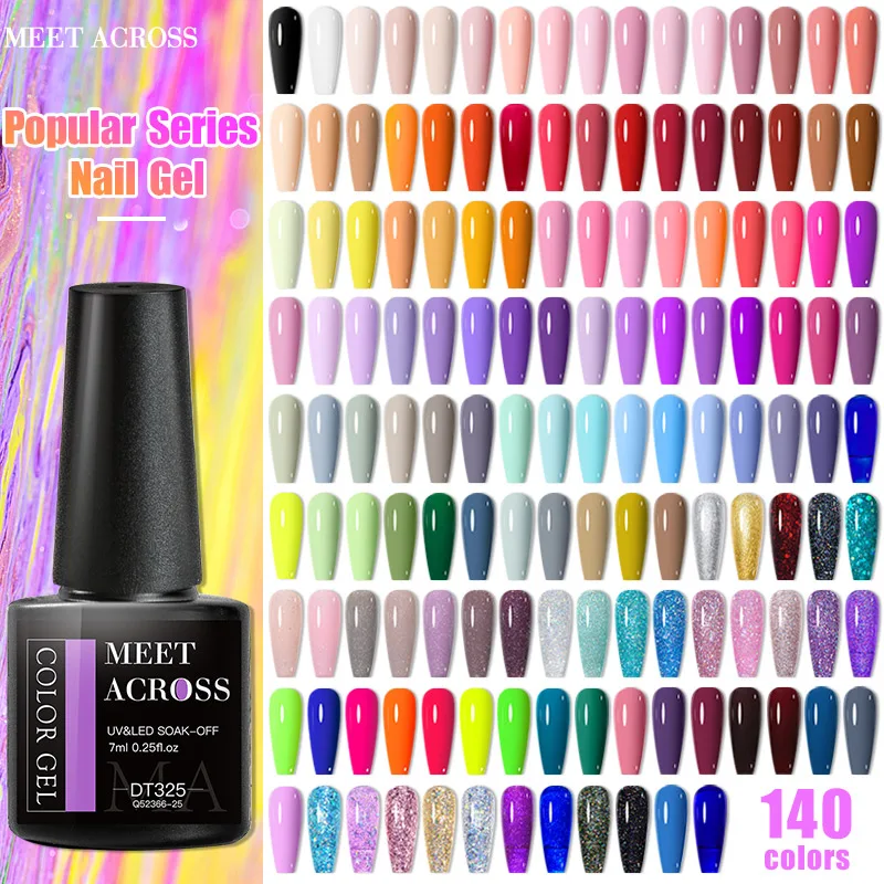 MEET ACROSS-Esmalte Glitter Semi Permanente, Soak Off Gel, Verniz LED UV, Base de Manicure, Top Coat, Preto, Vermelho, 7ml