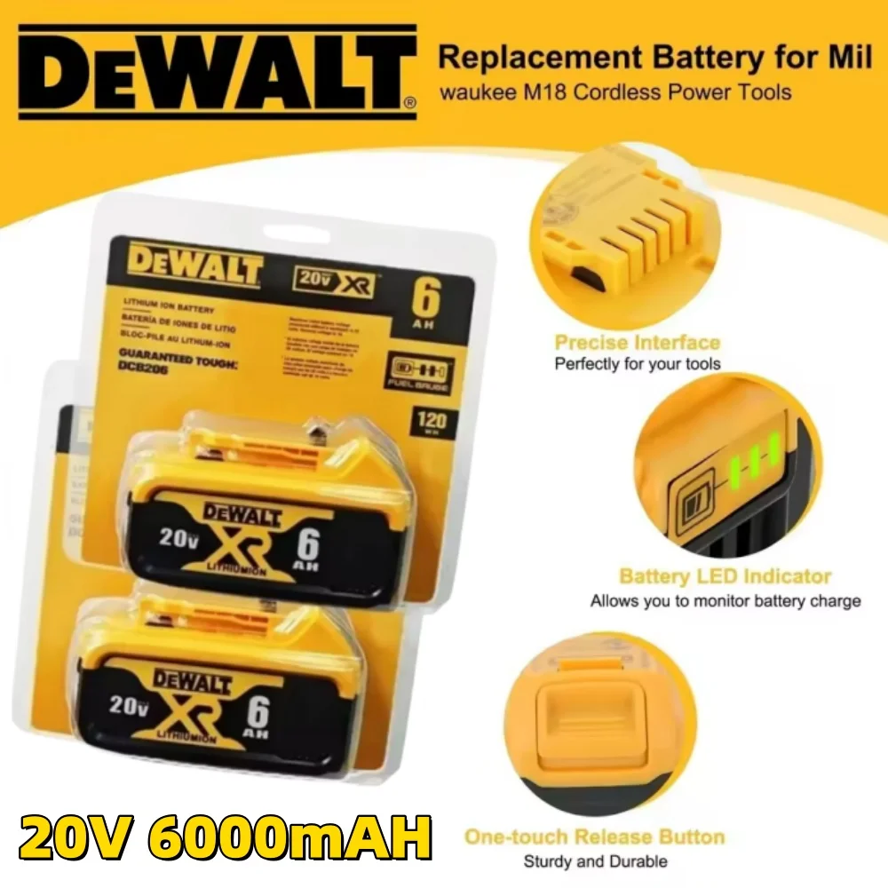 DEWALT 20V 6Ah Rechargeable Battery Compatible with Cordless Screwdriver Drill Screw Gun Wrench Impact Tools DCB200 DCD790