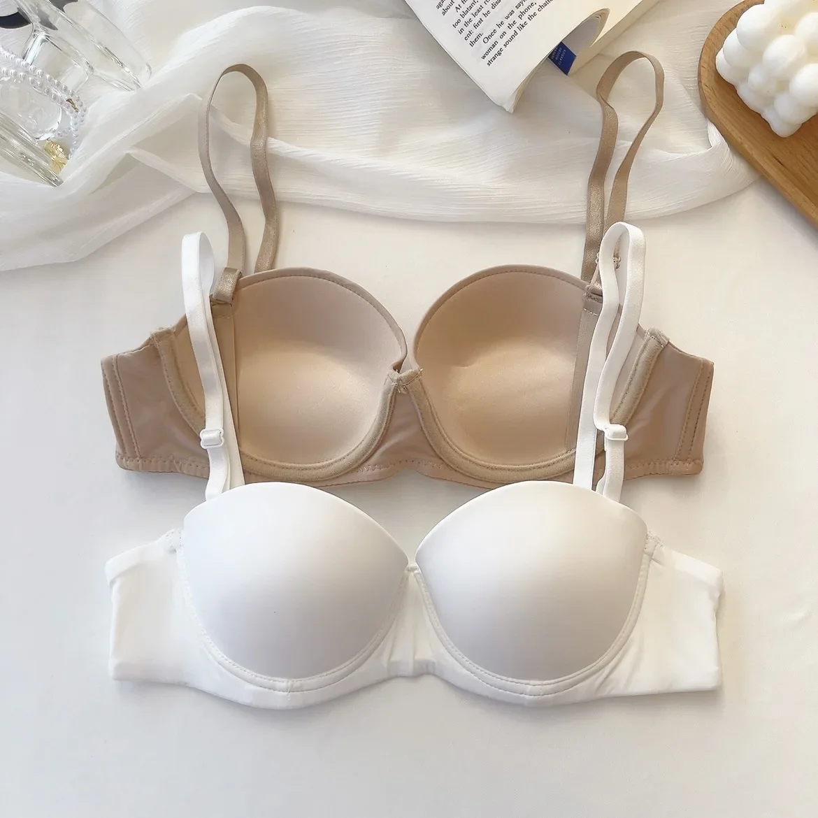 Womens 1/2 Cup Thickened Steel Ring Sexy Bra Underwear Push Up Big Breasts Smooth Seamless Bra Simple Comfort Bralette