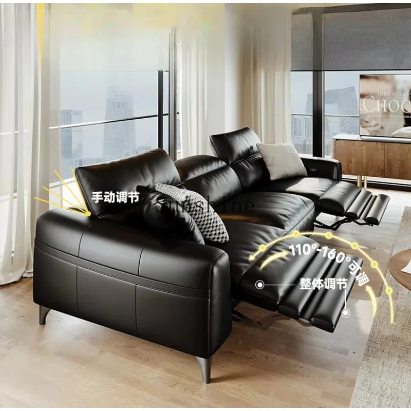 Italian light luxury first-layer cowhide functional sofa small apartment multi-person minimalist black electric  FT