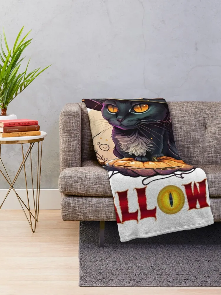 Classic Vintage Halloween Black Cat - Distressed T-Shirt Throw Blanket Furrys Decorative Sofa Sofa Blankets