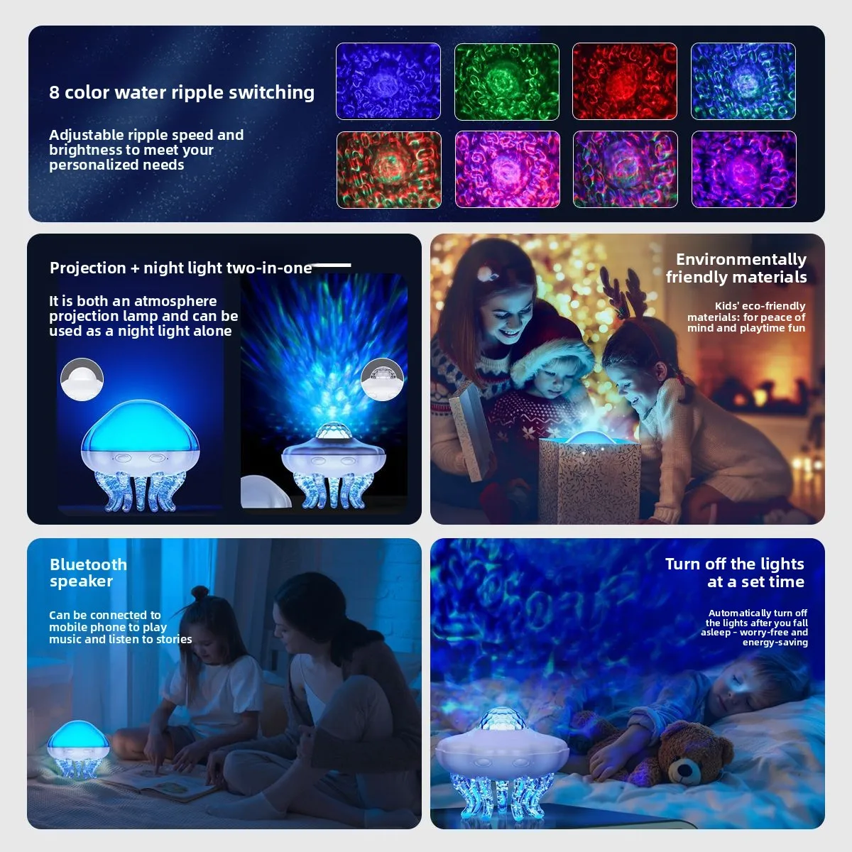 Projection Ripple Jellyfish Ambience Bedroom Night Light Creative Romantic Starry Sky Projection Gift Bluetooth Speaker