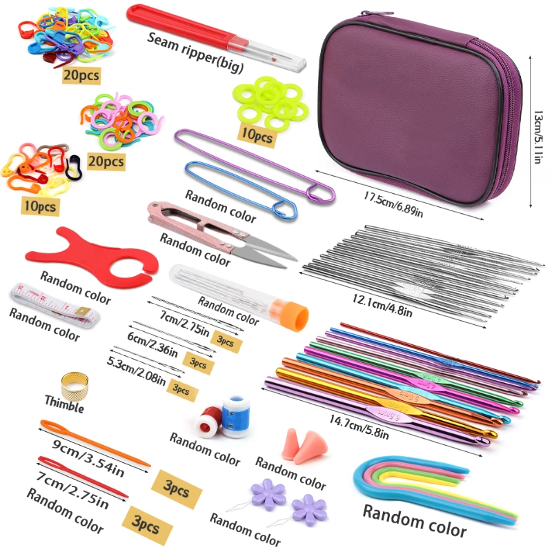 KRABALL Crochet Kit for Beginners Crochet Hook Set Ergonomic Knitting Needles Blunt Needles Stitch Marker DIY with Storage Case