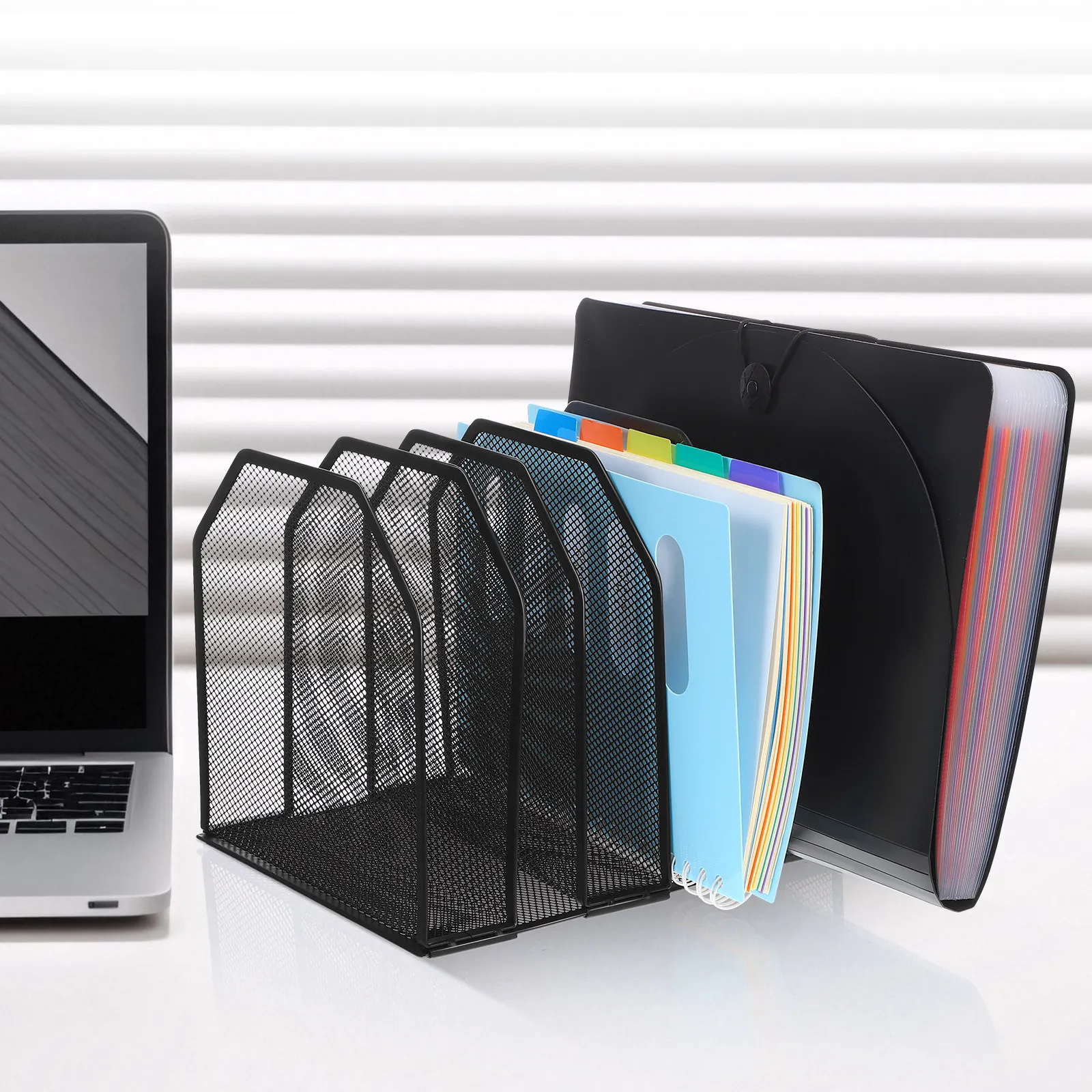 

Desktop Metal File Organizer 5 Section Upright Organizer Desk Holder Mail Letter Sorter Office School Document Storage Tray