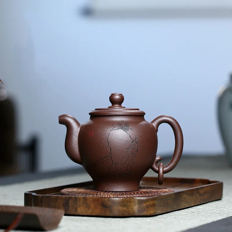 Loiesag 330ml Yixing Authentic Raw Ore Stale Old Purple Mud Purple Sand Tea Pot Famous Engraving 16 Holes Effluent Zisha Teapots