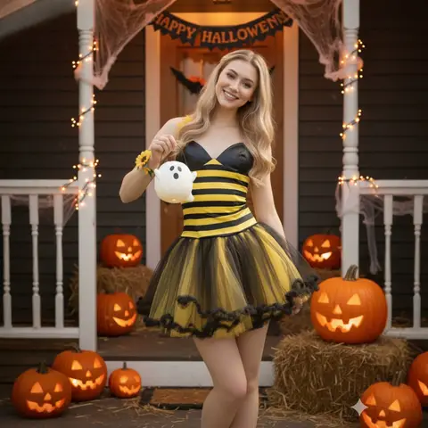 Adult Bumblebee & Ladybug Fancy Dress, Cute Insect Character Cosplay Suit, Halloween Carnival Party Role Play Outfit, Spooky Bug