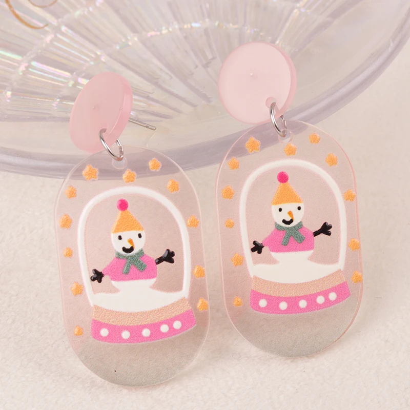 Cute Halloween Color Gradient Semi Transparent Dangle Earrings Cartoon Snowman Christmas Tree Pattern Trend Girls Jewelry Gifts