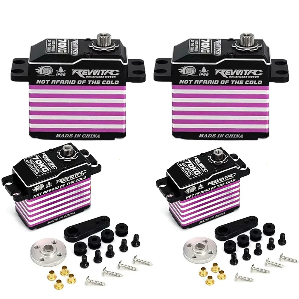 RevvitRC محرك سيرفو رقمي مقاوم للماء بدون فرش 70 كجم عزم دوران عالي HV 180 ° 270 ° 360 °   ميتال جير توجيه سيرفو لقطع غيار السيارات 1/10