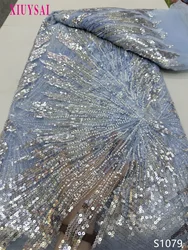 African Lace Fabric 2025 High Quality Nigerian Lace Beaded Sequins French Net Fabric 5 Yards For Sewing Party Wedding Dresses