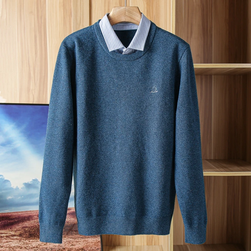 

Мужской повседневный вязаный свитер с воротником-стойкой, имитация двухслойности, глубокий зеленый цвет, теплый, для осени и зимы, полиэстер, акрил, нейлон...