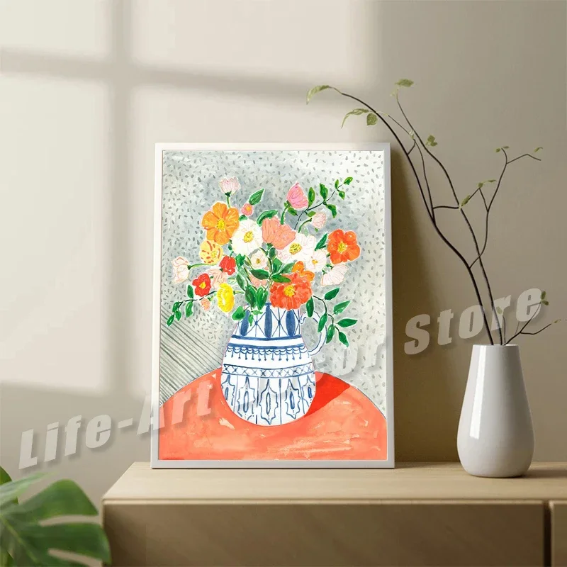 Canvas Painting Bouquet Vase Floral Flower Poppies Poster Print Wildflowers Boho Wall Art Picture For Room Home Decor Wall Decor