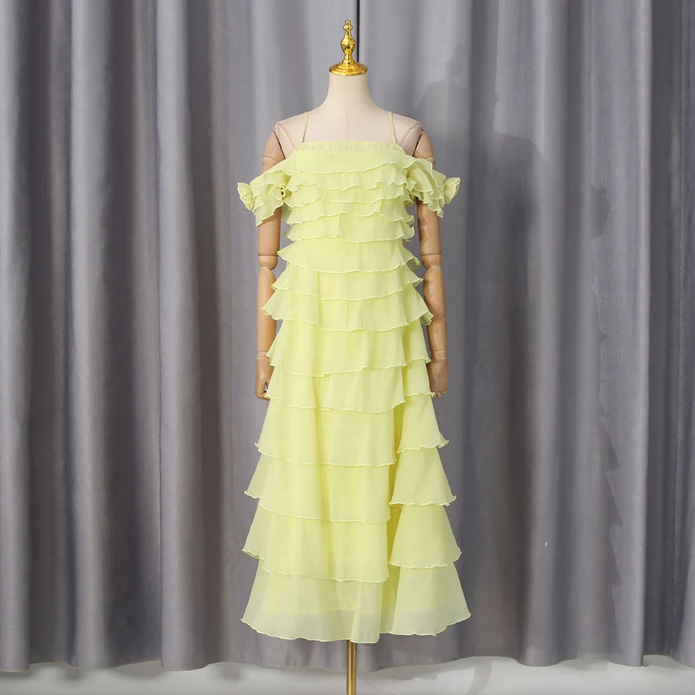 Elegant Temperament Camisole Shoulder Length Lotus Leaf Edge Loose And Slimming Long Skirt 2026 Summer New Dress