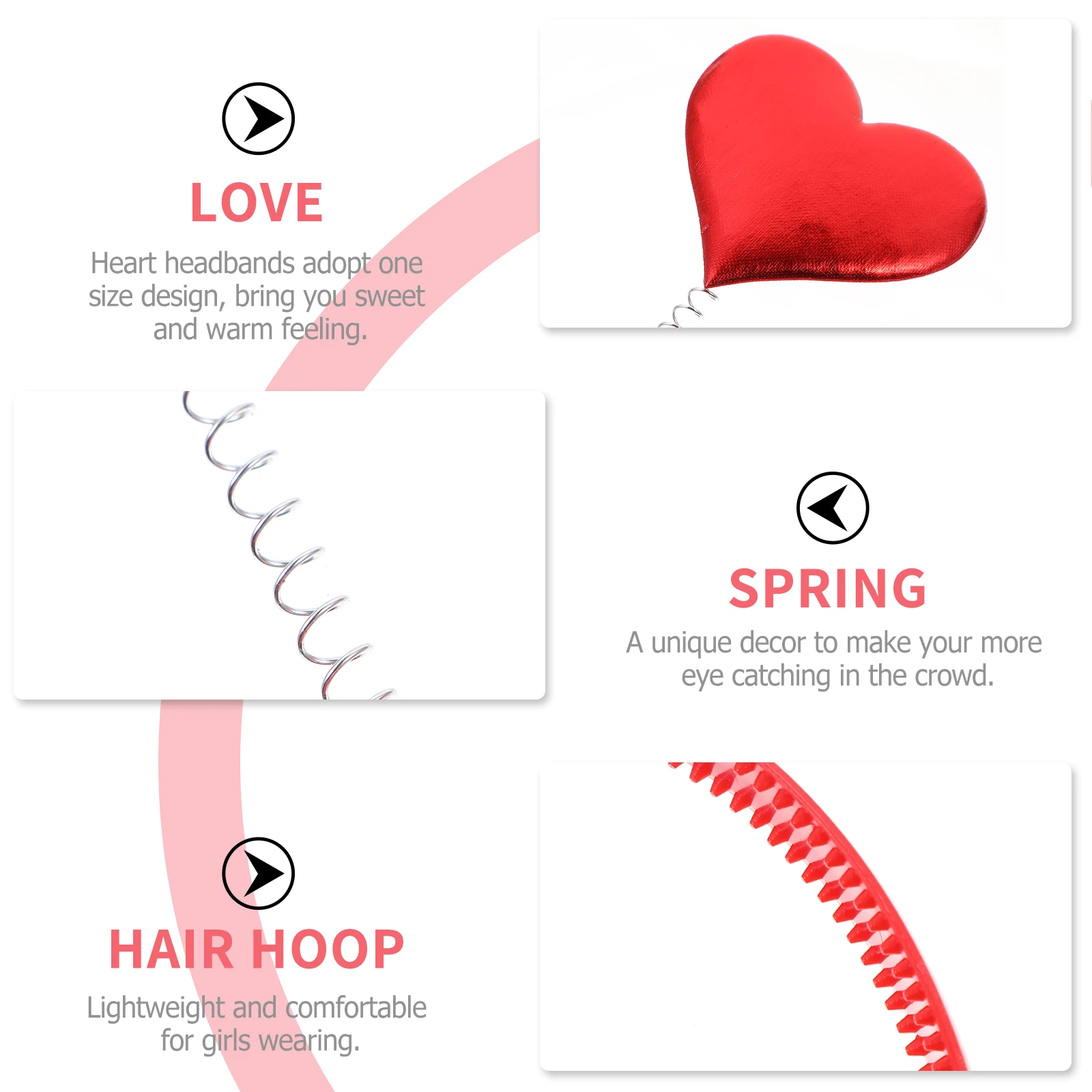 

4Pcs Lover's Day Heart Headbands Cute Comfortable Hair Accessories Party Holiday Costume Props Festival Hair Hoop