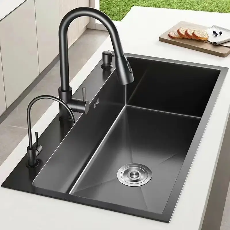 handmade-sus304-stainless-steel-single-bowl-kitchen-sink-black-topmounted-drainer-undermount-installation-two-holes