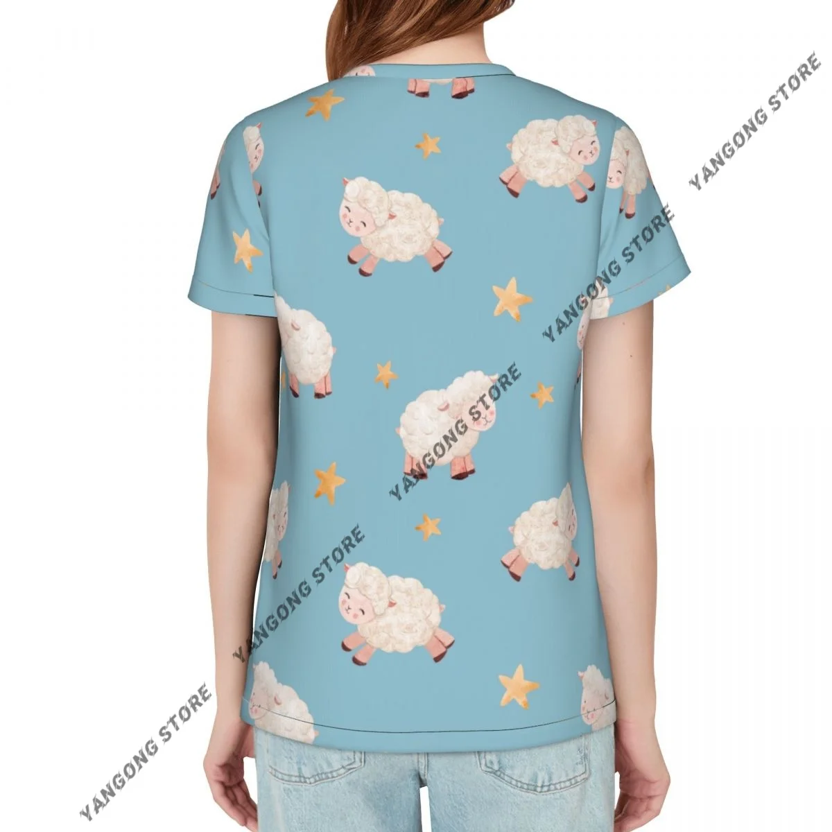 Women's T-shirt Cute Sheep Tshirt Women Casual O-Neck Short Sleeve Tops Tees Clothing
