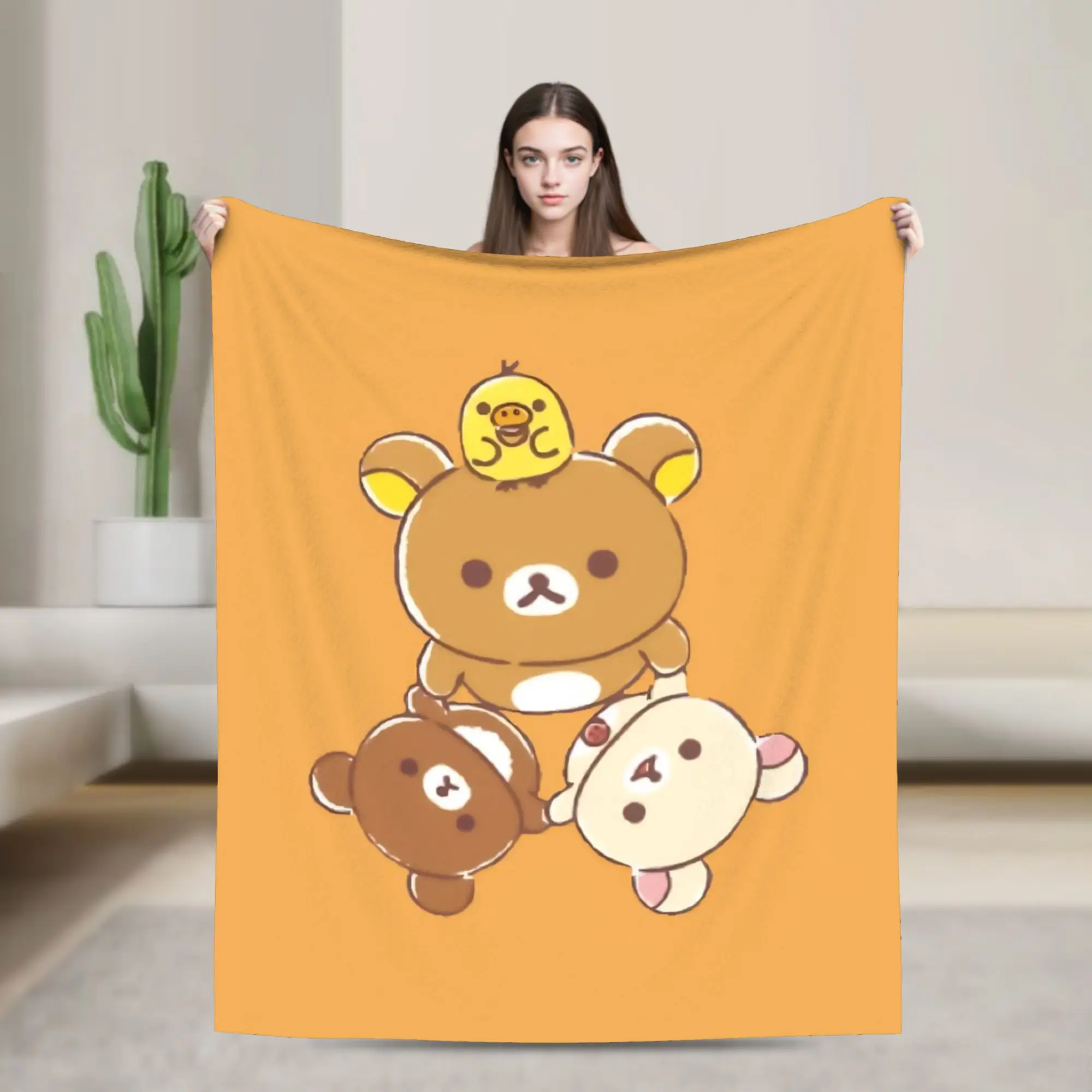 Super Soft R-Rilakkumas Cartoo Throw Blanket Premium Fleece Flannel Lightweight  Bed Blanket Cozy Fluffy Blankets All Season Use