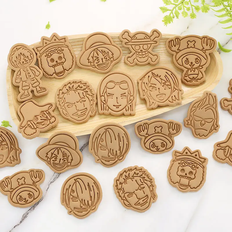 Anime One Piece Cookie Cutters Plastic 3D Figure Luffy Shape Pressable Biscuit Mold Cookie Stamp Kitchen Baking Pastry Bakeware