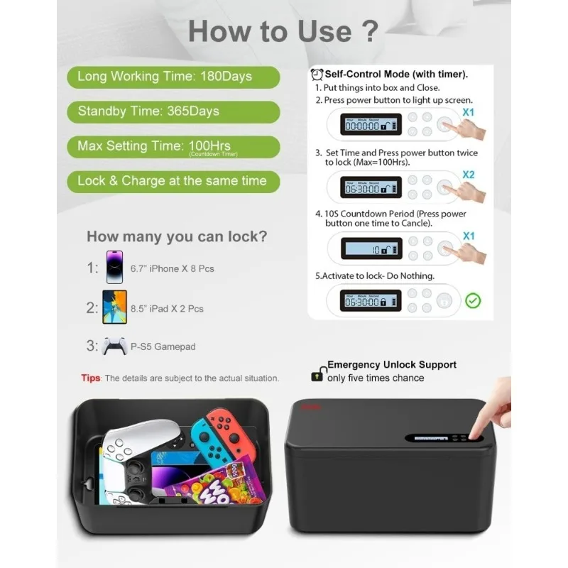 Safety Time Lock Box Anti-addiction Mobile Phone Box Self-discipline Lock for Addiction Management Smart Time Lock