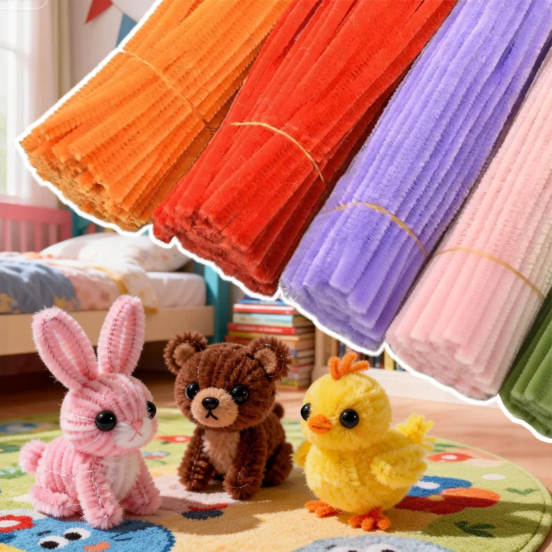 

500/1000pcs Kids DIY Creative Chenille Stick Cleaners Kindergarten Educational Handmade Material Plush Strip Chenille Stem Pipe