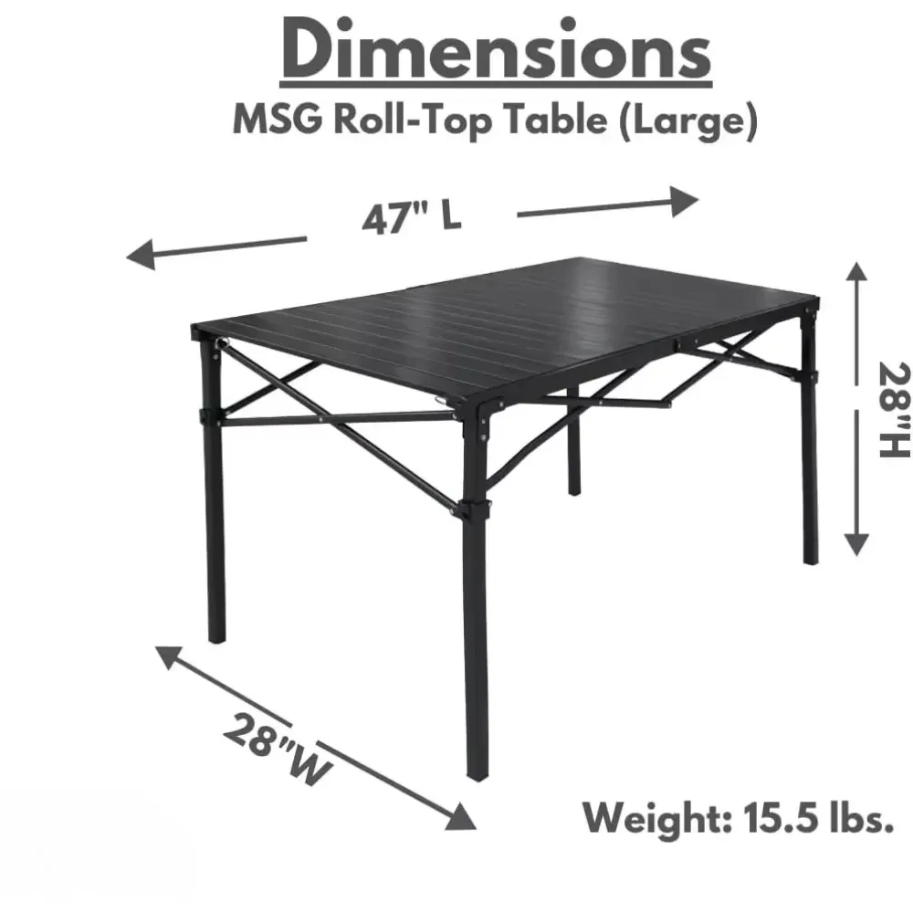 Meja kelas berat Roll-Top untuk berkemah (besar)-meja lipat aluminium portabel-Top dengan bingkai baja oleh Caddis Sports, Inc.