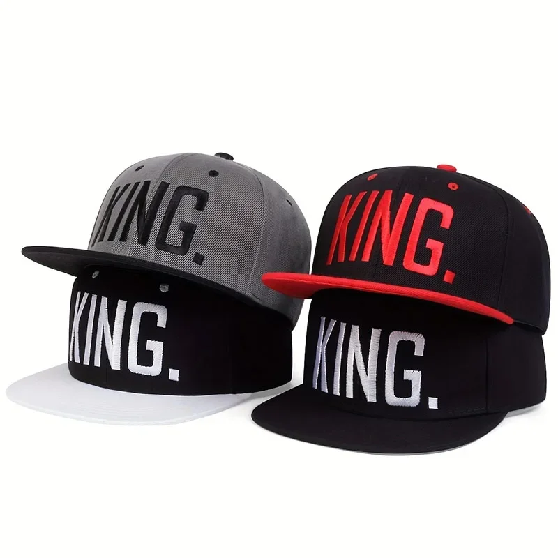 Unisex Flat Black KING Embroidery Hip-hop Hats Spring and Au