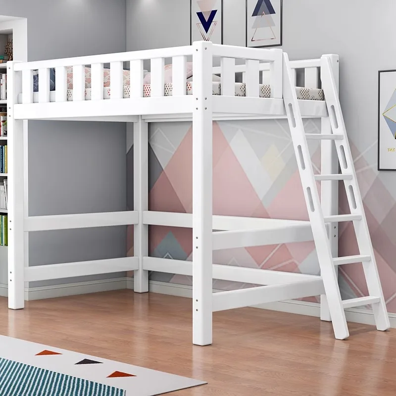 7W solid wood elevated bed sheet, upper layer and lower empty bed, lower desk, bookshelf integrated bed combination bed, childre