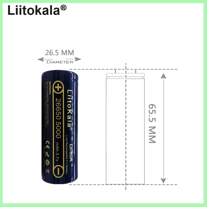 LiitoKala 26650 5000mah Li-ion Rechargeable Battery Lii-50A 3.7v 26650-50A battery  for flashligh Electric vehicle Tricycle