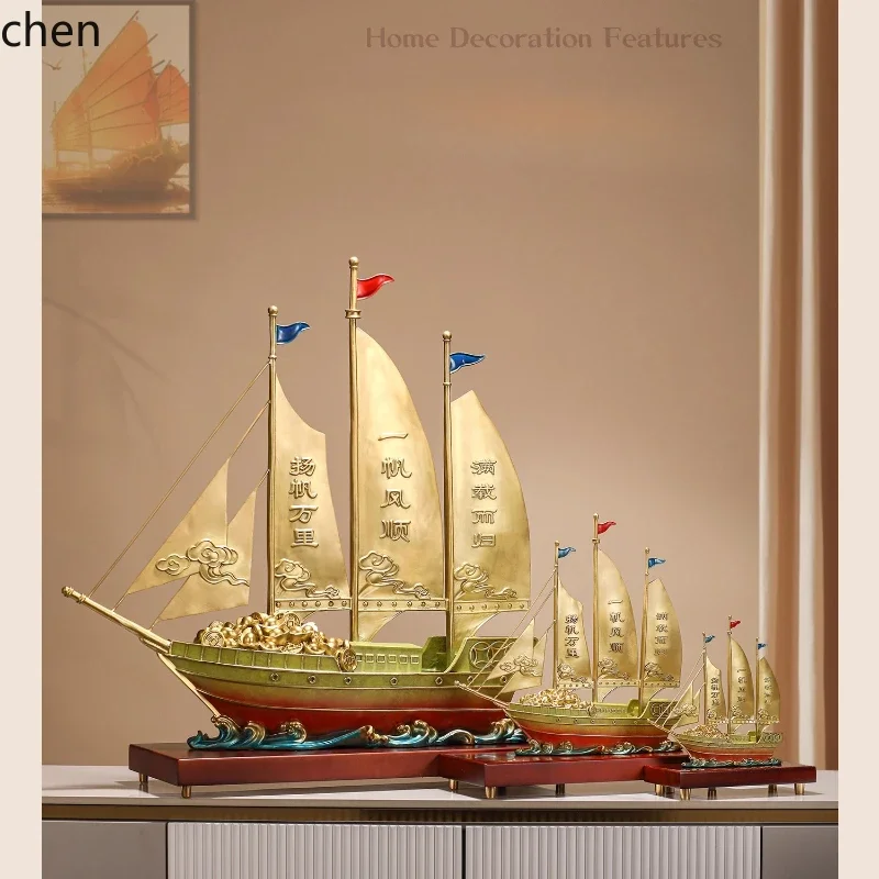 Brass Sailboat Ornaments Crafts Office Living Room Wine Cabinet Decorations