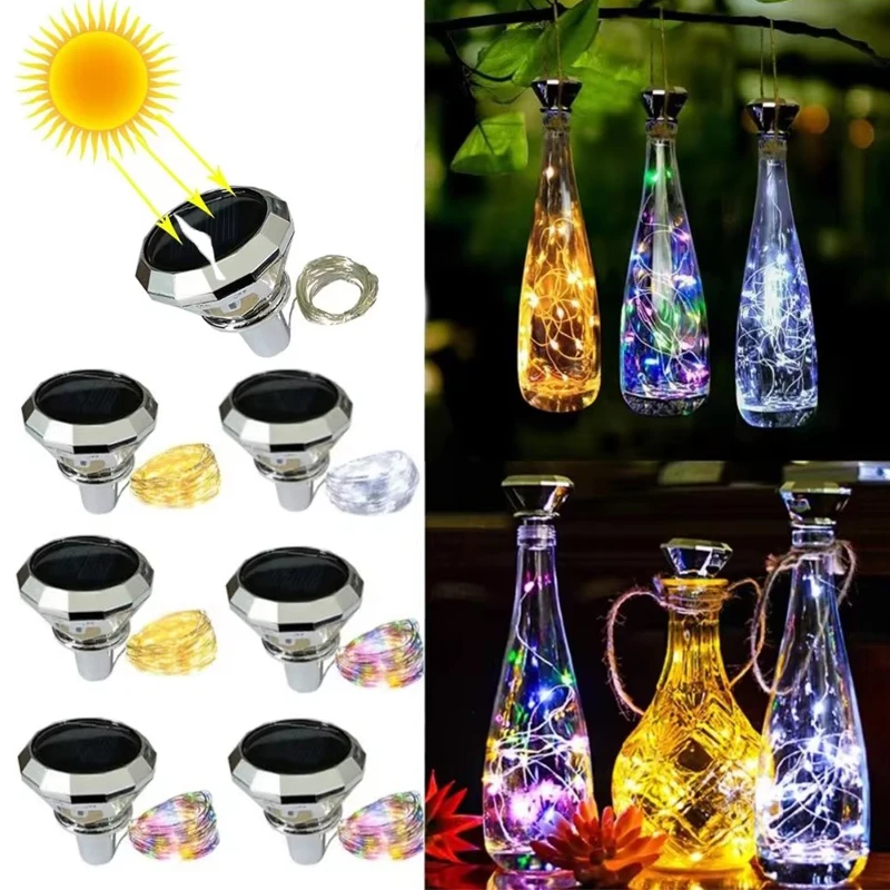 Wine Bottle Light Wine Bottle Lamp Diamond Shape Solar Night Light Starry for Wedding Party Decor Fairy Copper Wire String Light