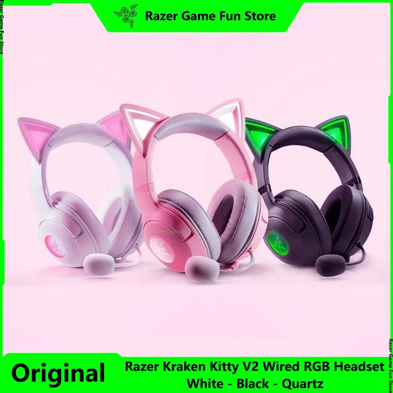 Razer Kraken Kitty V2 USB Wired Headset - Stream Reactive Lighting - HyperClear Cardioid Mic - 40 mm Drivers - 7.1Surround Sound