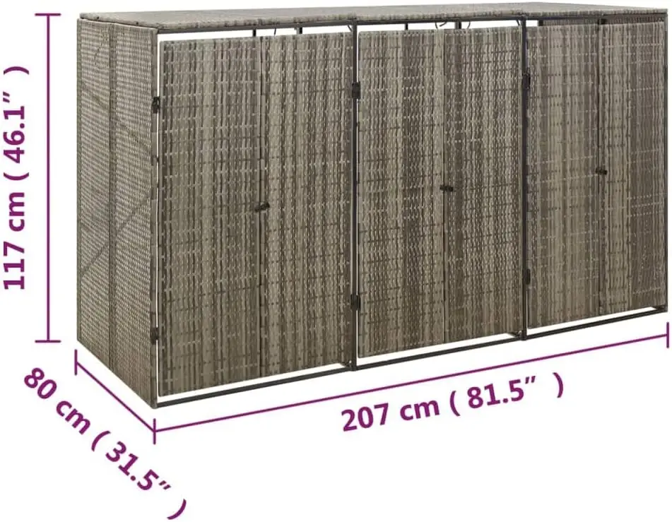 Bin Store, Outdoor Trash Can Storage for Garbage Cans, Triple Wheelie Bin Shed for Patio Backyard Garden, Outdoor Toy Storage
