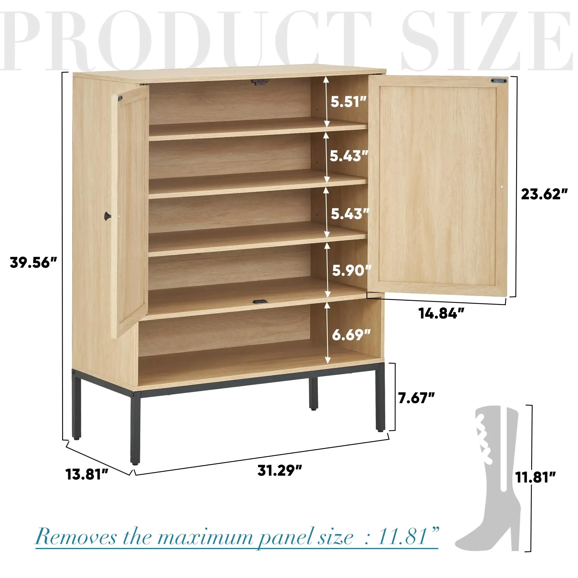 Durable Wholesale Wooden Furniture Large Storage Modern Shoe Cabinet with Adjustable Shelving and Natural Woven Rattan Door