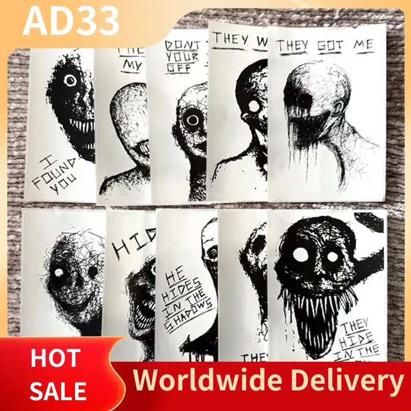 【A28I For Laptops Journals Water Bottle Compatible- Horrifying Sketch Stickers,Halloween Horror Ghost Stickers, 10-Pack Goth Spo