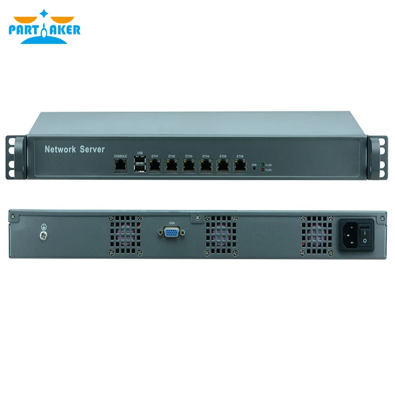 Partaker 1U Rackmount ไฟร์วอลล์ฮาร์ดแวร์ Intel Celeron 1037U 6 RJ45 LAN Router Server PfSense OPNsense