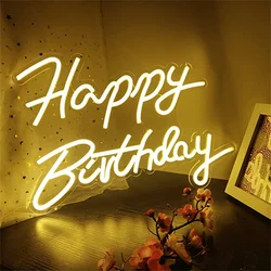 Happy Birthday Neon Sign 42x30cm Light Sign for Birthday Party Decoration USB Powered Kids Gift with Switch(Warm White)