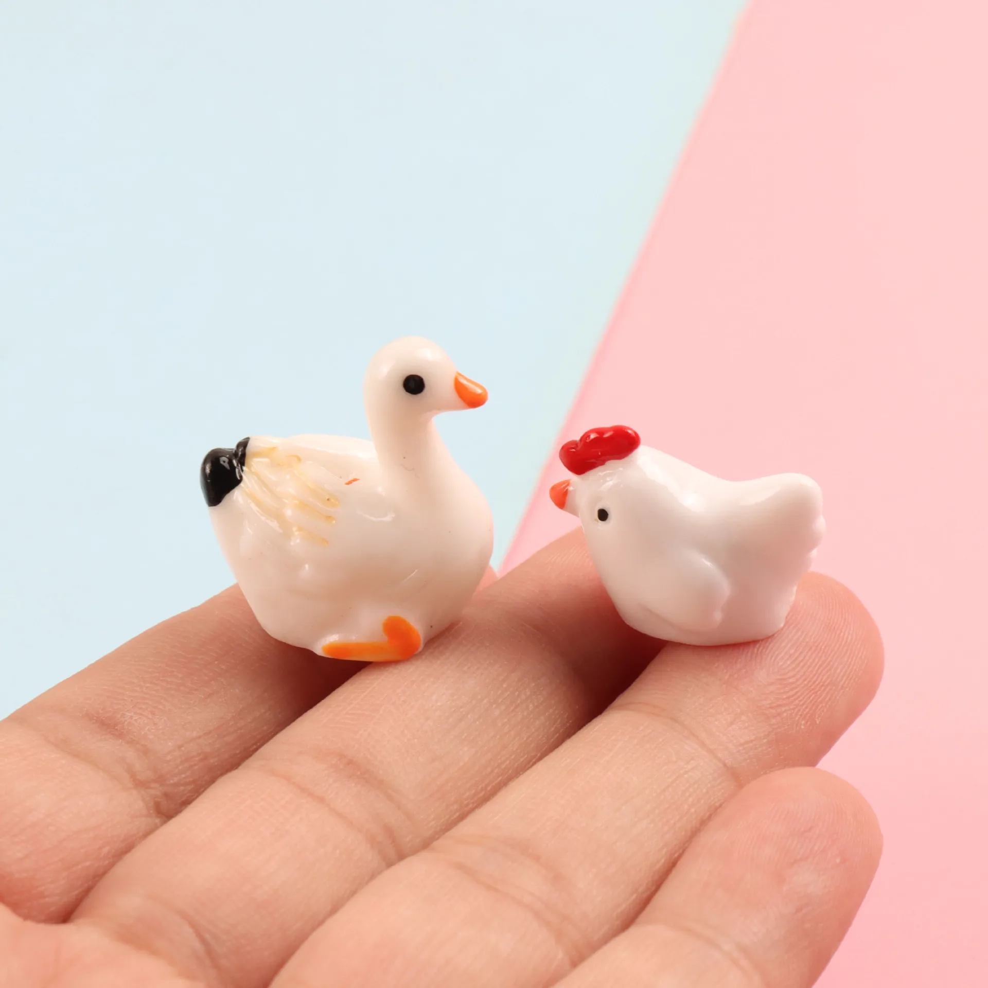Resin Poultry Figurines - Cute Chicken, Duck & Goose Miniatures for Fairy Garden, Terrarium, Aquarium & DIY Crafts